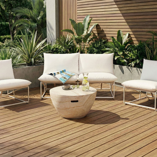 Living Low Profile Oversized Sofa Set With Two Chairs Beige Metal Backrests Indoor Outdoor Patio