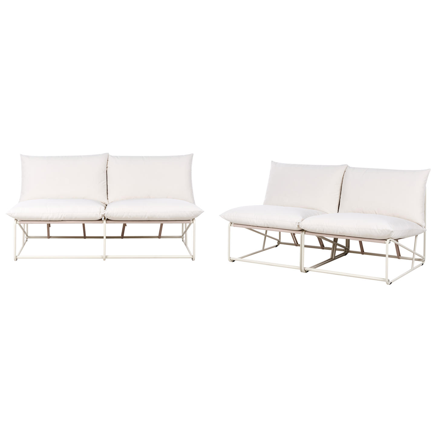 Living Low Profile Oversized Sofa Set With Two Chairs Beige Metal Backrests Indoor Outdoor Patio