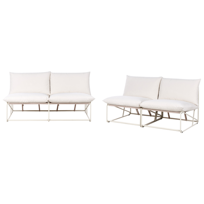 Living Low Profile Oversized Sofa Set With Two Chairs Beige Metal Backrests Indoor Outdoor Patio