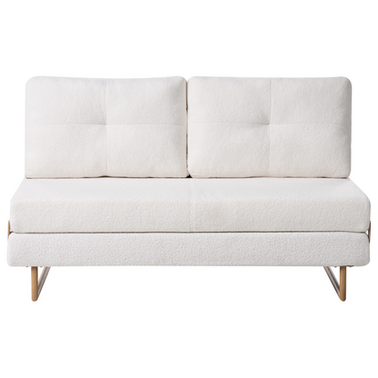 3 Seater Sofa Bed Off White Boucle With 5 Position Reclining Backrest And Fold Out Sleeper
