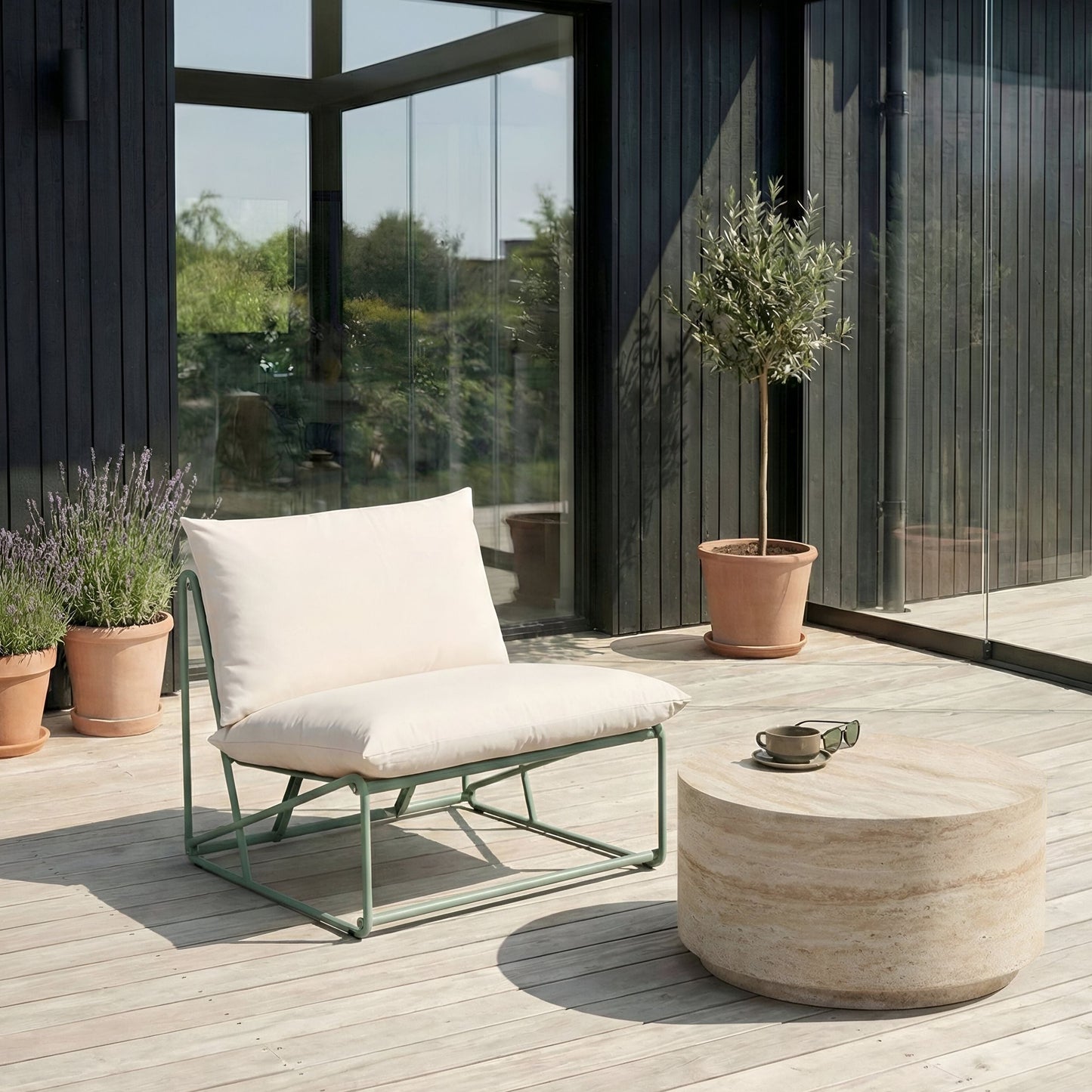 Urban Attic Low Oversized Chair Green Metal Backrest Slipper Design
