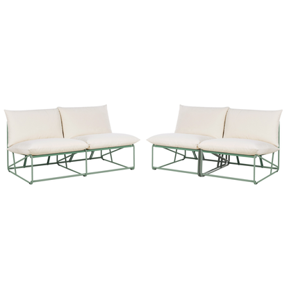 Green Low Profile Sofa and Chairs With Metal Backrests