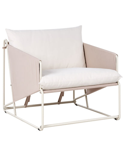Oversized Chair Light Beige Metal Backrest Cushioned