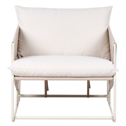 Oversized Chair Light Beige Metal Backrest Cushioned