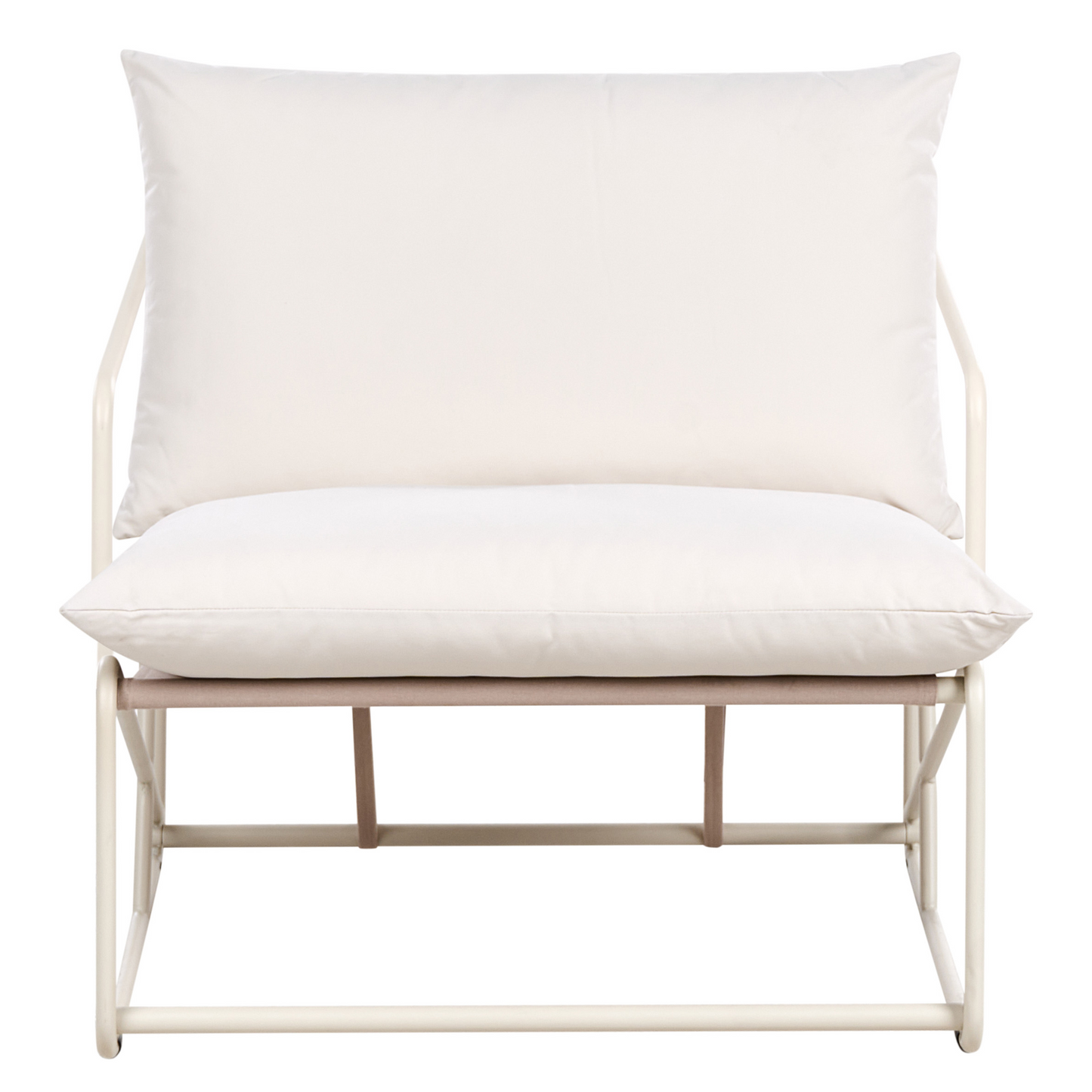 Oversized Chair Light Beige Metal Backrest Cushioned