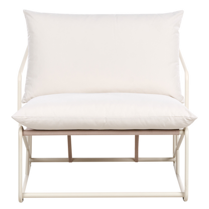 Oversized Chair Light Beige Metal Backrest Cushioned
