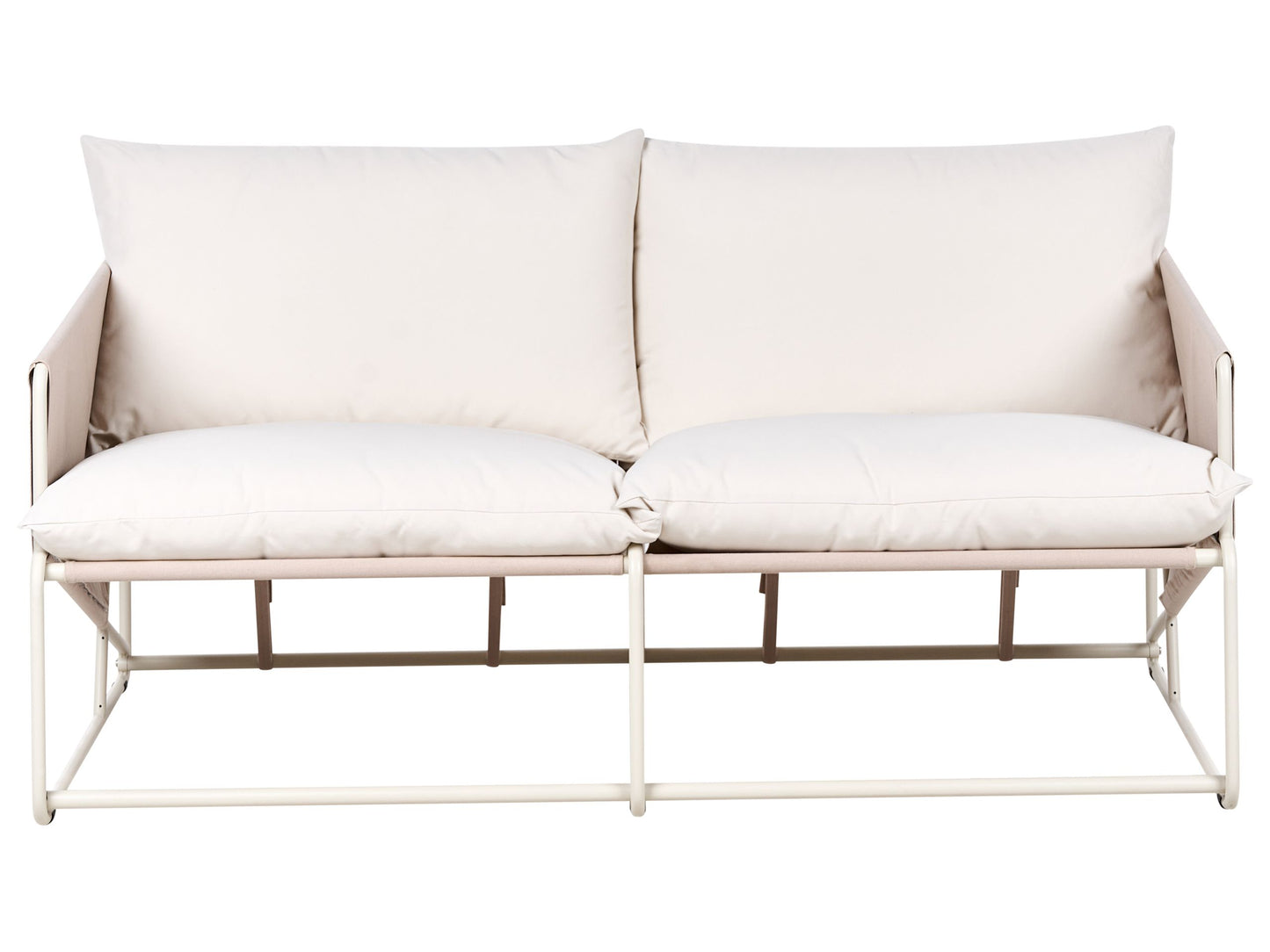 Living Oversized Two Seater Sofa Light Beige With Metal Backrest