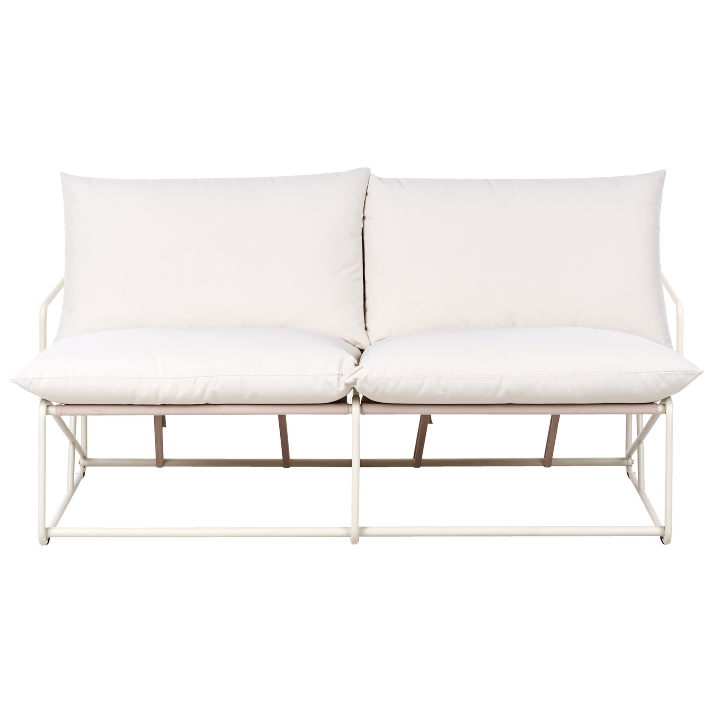 Living Oversized Two Seater Sofa Light Beige With Metal Backrest