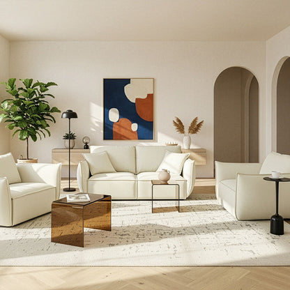 Living Room Set Beige Fabric Upholstery Low Profile Deep Seat