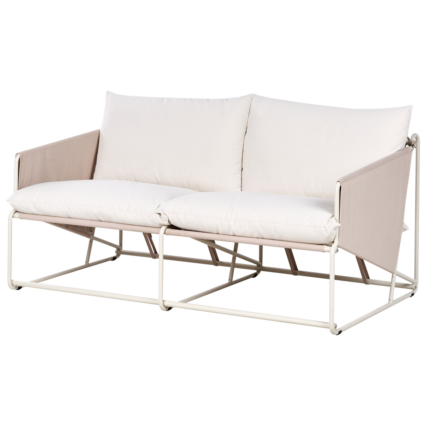 Living Oversized Two Seater Sofa Light Beige With Metal Backrest