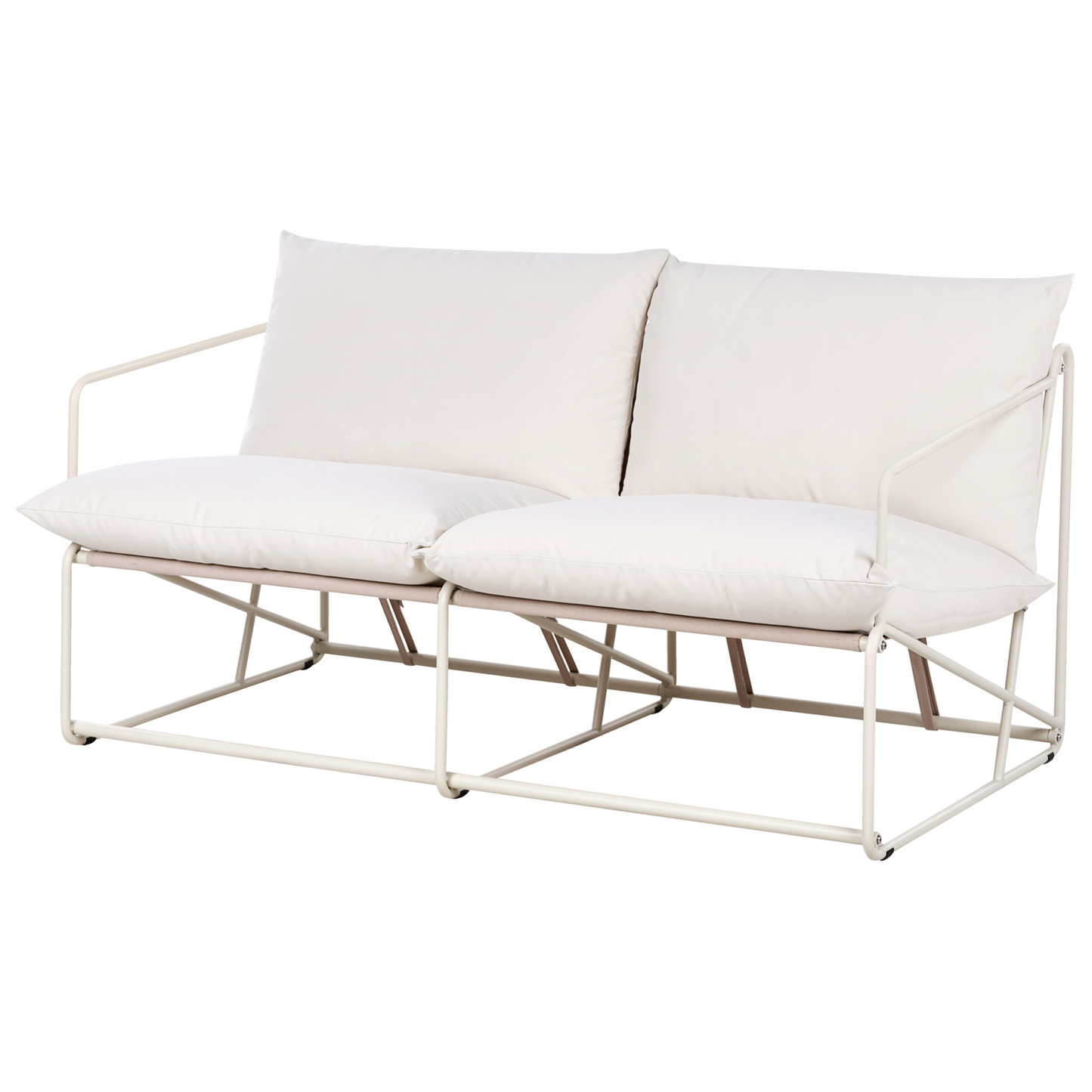 Living Oversized Two Seater Sofa Light Beige With Metal Backrest
