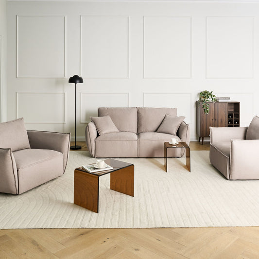 Taupe Fabric Living Room Set Sofa Armchairs Low Profile