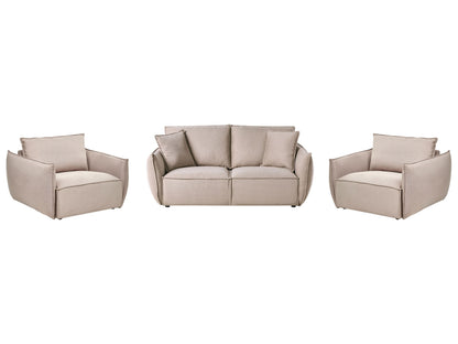 Taupe Fabric Living Room Set Sofa Armchairs Low Profile