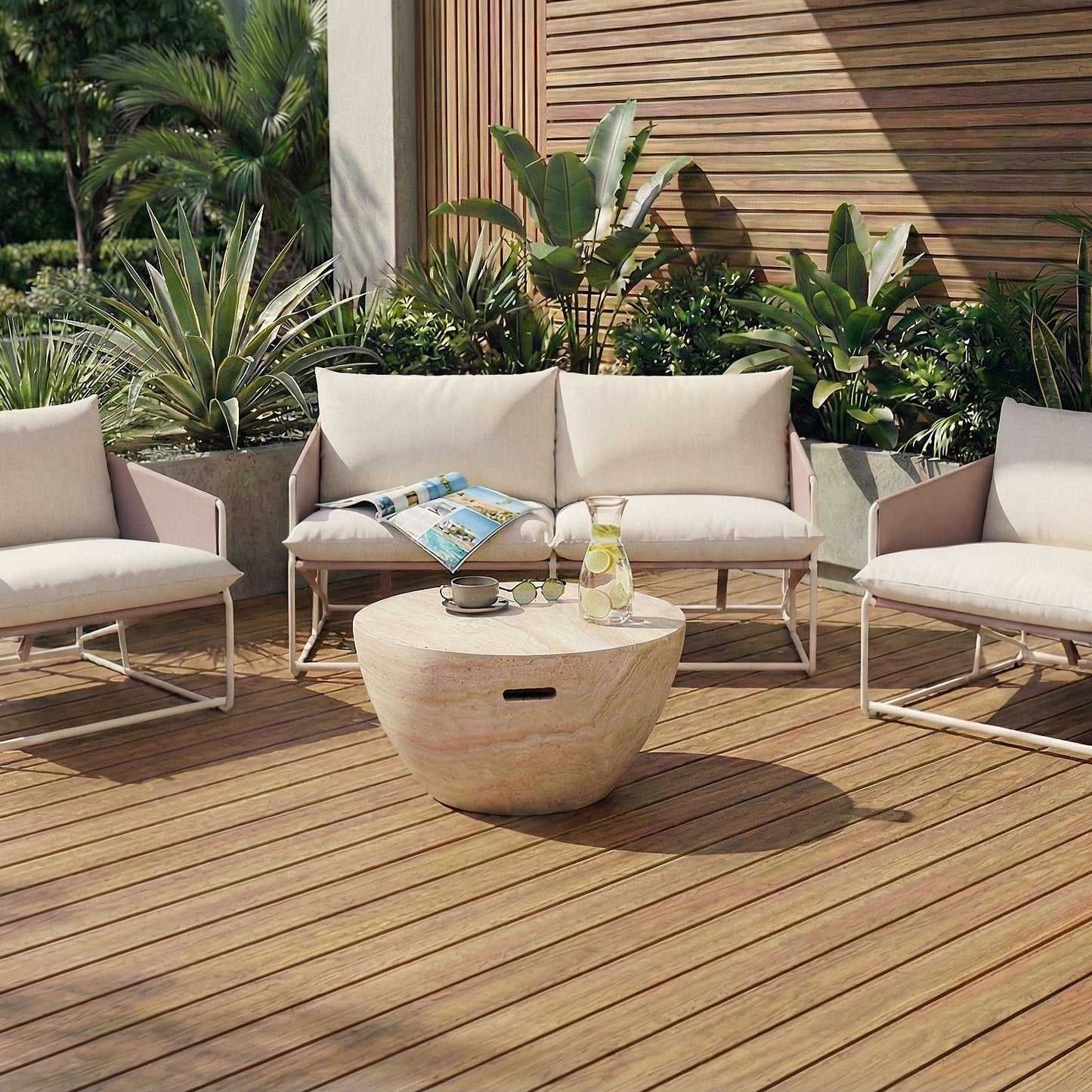 Slipper Design Oversized Sofa And Chairs Set Light Beige Outdoor