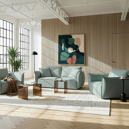 Living Set Light Green Upholstery Low Profile Sofa Chairs