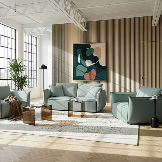 Living Set Light Green Upholstery Low Profile Sofa Chairs