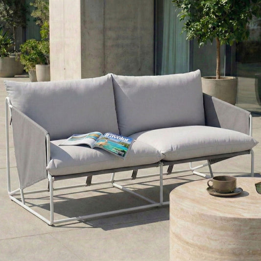 Home Low Profile Oversized Sofa Grey With Metal Backrest