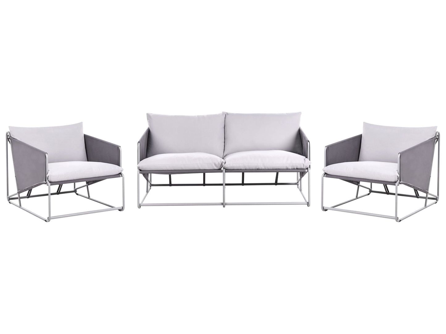 Low Oversized Sofa And Chairs Set Grey Metal Backrest