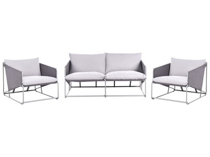 Low Oversized Sofa And Chairs Set Grey Metal Backrest