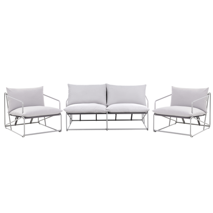 Low Oversized Sofa And Chairs Set Grey Metal Backrest