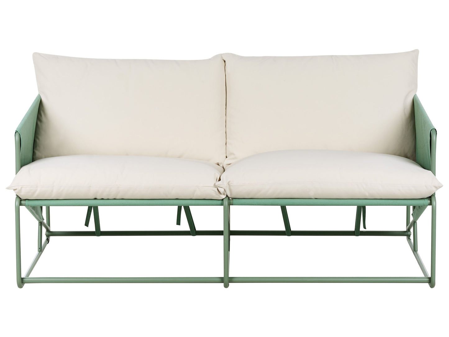 Low Oversized 2-Seater Sofa Green Metal Backrest Waterproof Fabric Cushions Indoor Outdoor