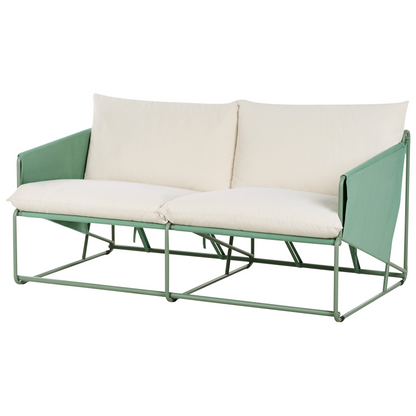 Low Oversized 2-Seater Sofa Green Metal Backrest Waterproof Fabric Cushions Indoor Outdoor