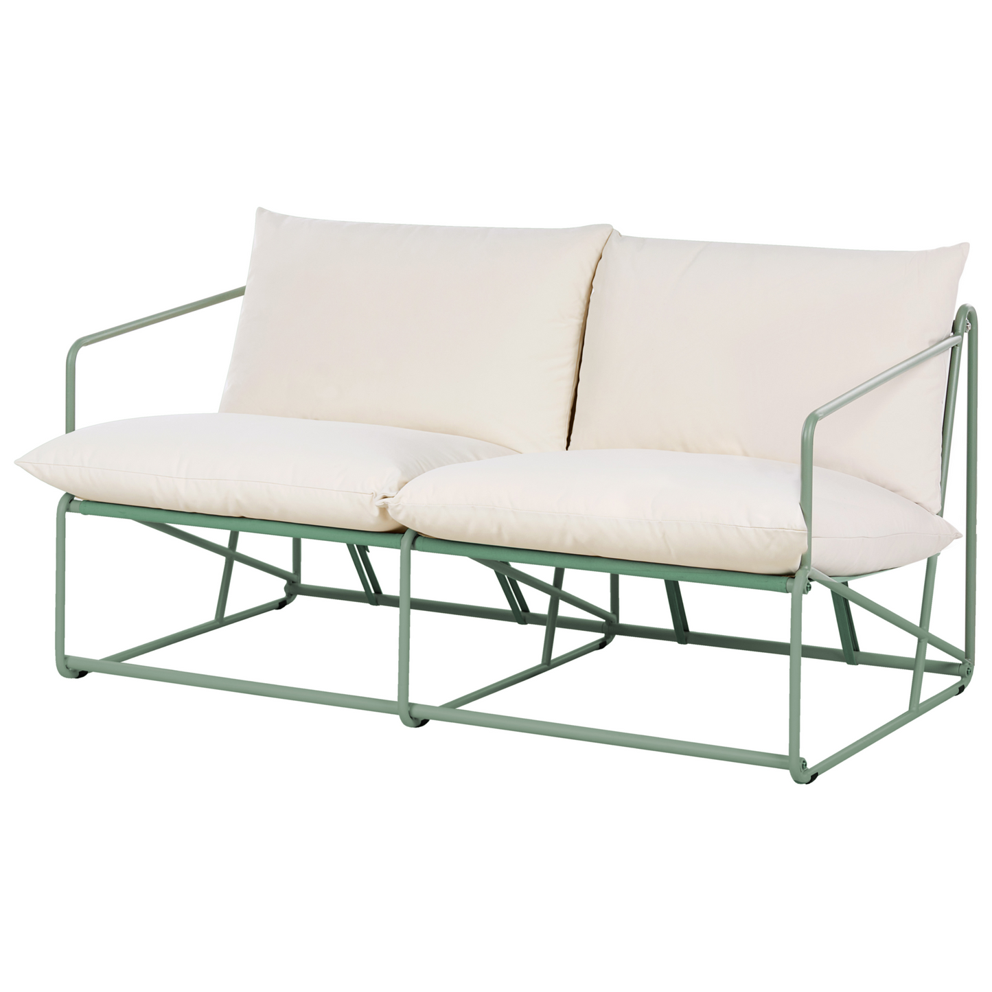 Low Oversized 2-Seater Sofa Green Metal Backrest Waterproof Fabric Cushions Indoor Outdoor