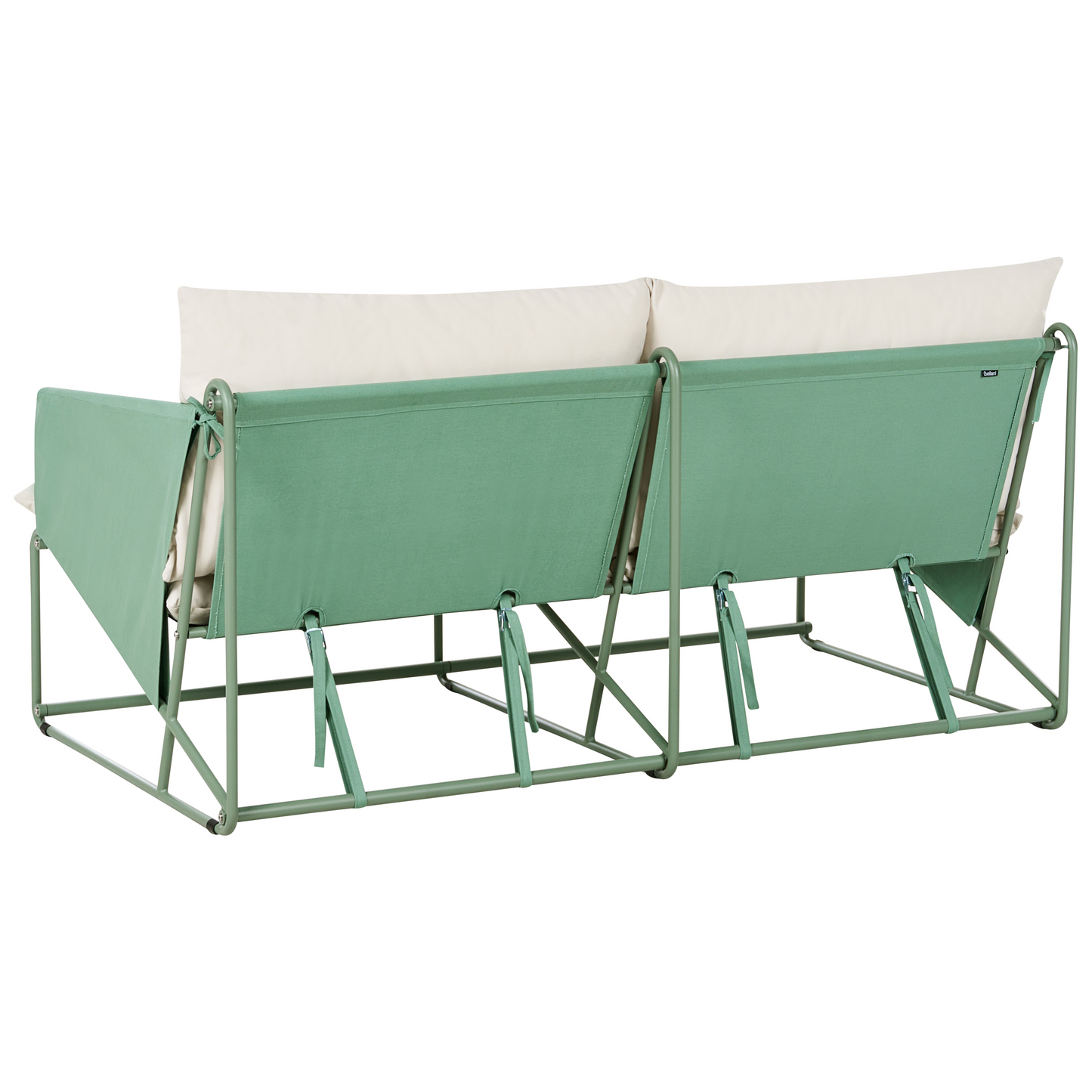 Low Oversized 2-Seater Sofa Green Metal Backrest Waterproof Fabric Cushions Indoor Outdoor