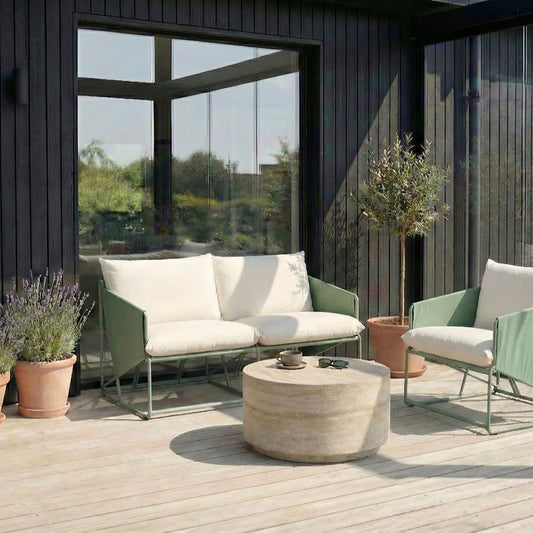 Low Oversized Sofa and Armchair Set Green Slipper Cushions