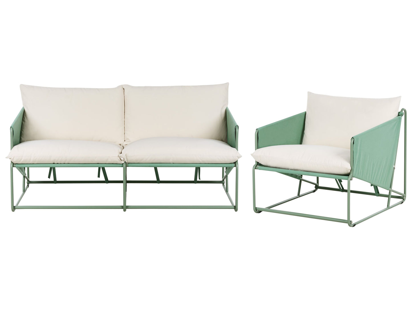 Low Oversized Sofa and Armchair Set Green Slipper Cushions