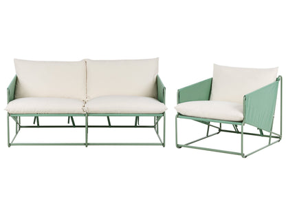 Low Oversized Sofa and Armchair Set Green Slipper Cushions