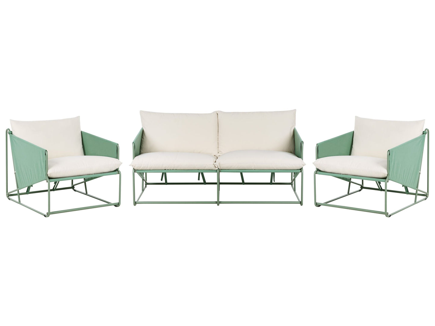 Green Low-Profile Sofa Set With 2 Chairs Metal Backrests