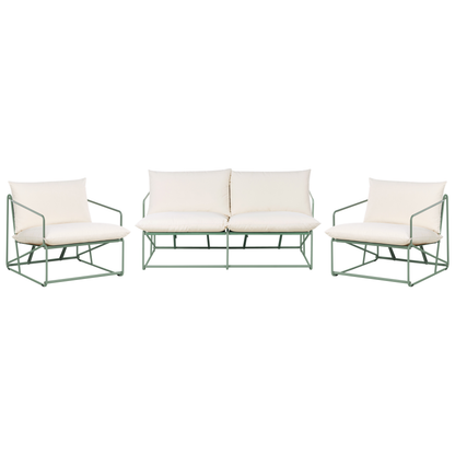 Green Low-Profile Sofa Set With 2 Chairs Metal Backrests