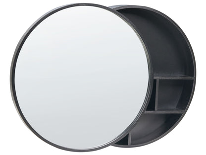 Bathroom Wall Hanging Mirror Cabinet Black Bamboo Wood 50 x 50cm Sliding Door