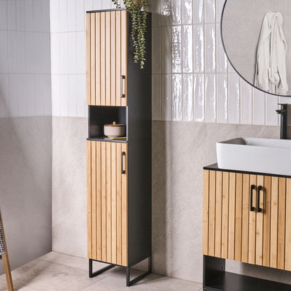 Nova Standing Bathroom Cabinet Light Brown Bamboo MDF Steel 170x30cm