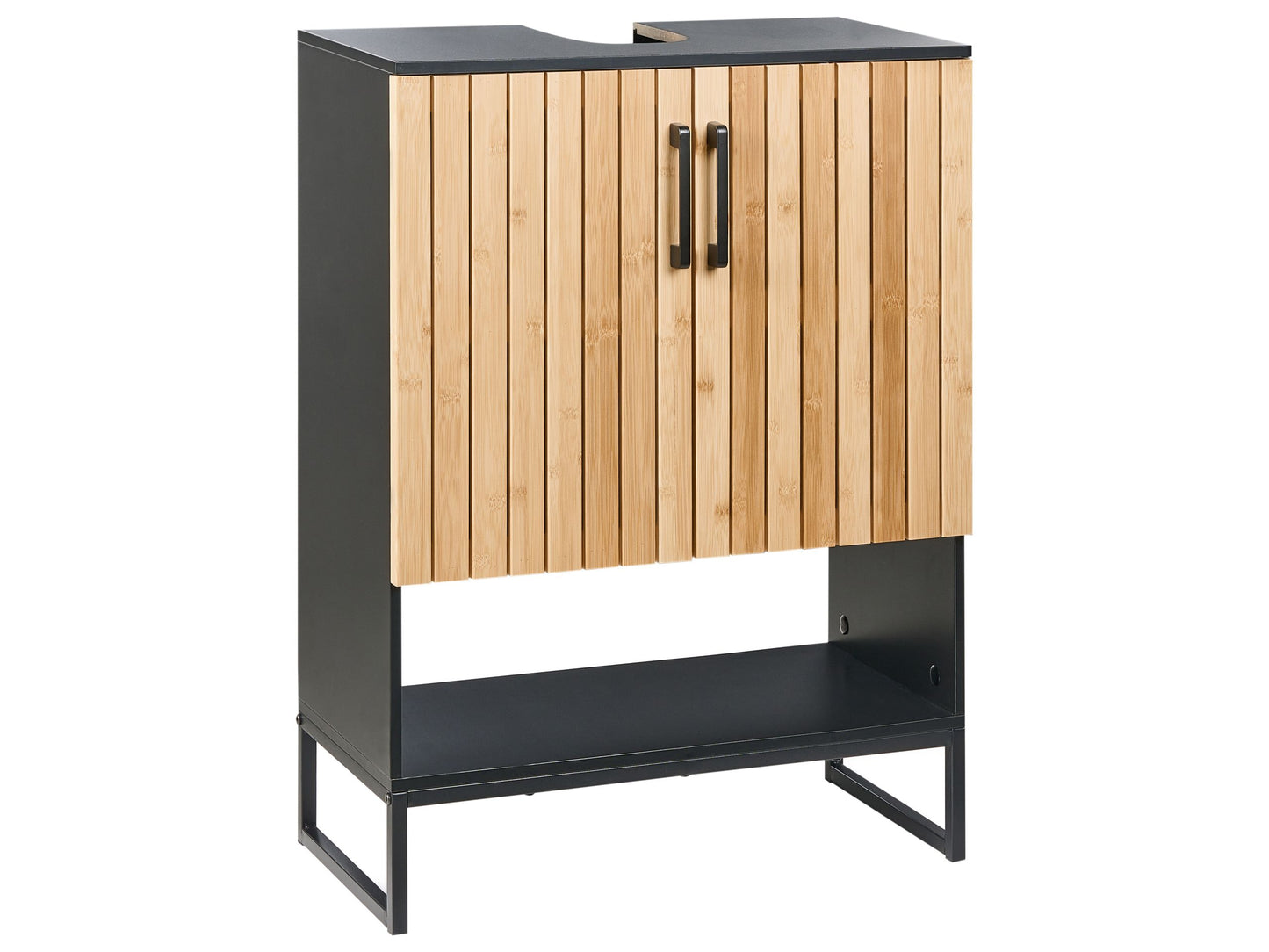 Bathroom Cabinet Light Brown Bamboo With Black Steel Frame