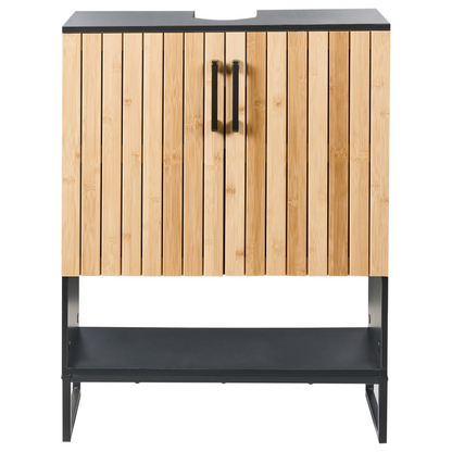 Bathroom Cabinet Light Brown Bamboo With Black Steel Frame