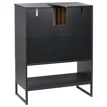 Bathroom Cabinet Light Brown Bamboo With Black Steel Frame