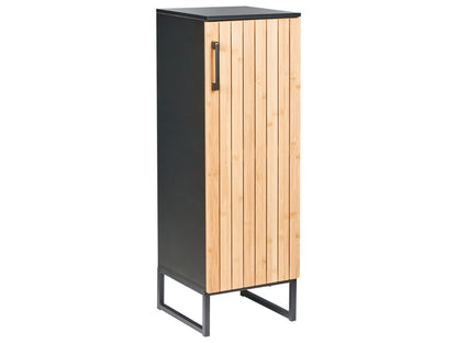 ZenCasa Light Brown Bamboo Wood Black Steel Cabinet Compact 30x90 Cm