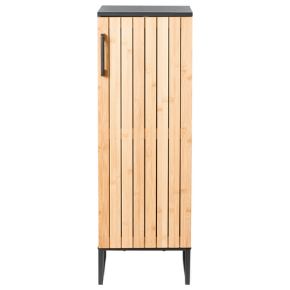 ZenCasa Light Brown Bamboo Wood Black Steel Cabinet Compact 30x90 Cm