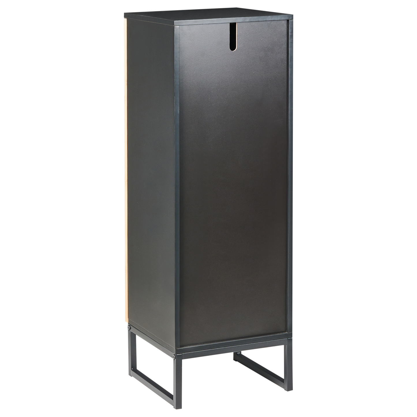 ZenCasa Light Brown Bamboo Wood Black Steel Cabinet Compact 30x90 Cm