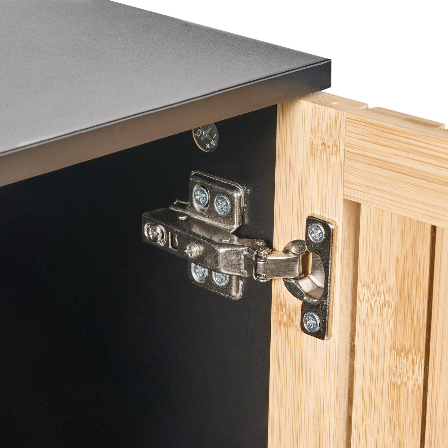 ZenCasa Light Brown Bamboo Wood Black Steel Cabinet Compact 30x90 Cm