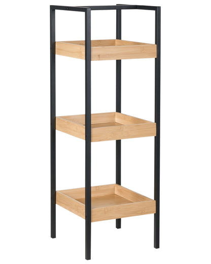 Light Brown Bamboo Shelving Unit With Black Steel Frame 3 Shelf