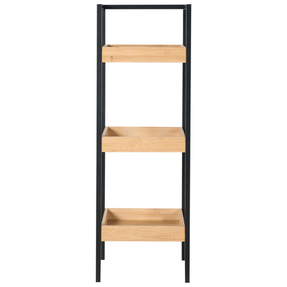 Light Brown Bamboo Shelving Unit With Black Steel Frame 3 Shelf
