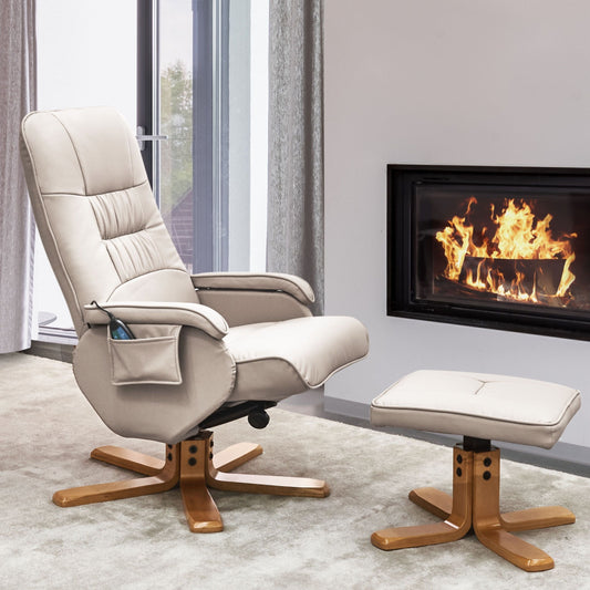 Recliner Armchair Beige Footrest Heated Massage Faux Leather