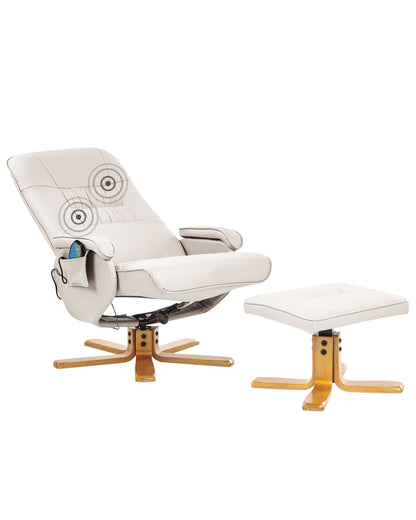 Recliner Armchair Beige Footrest Heated Massage Faux Leather