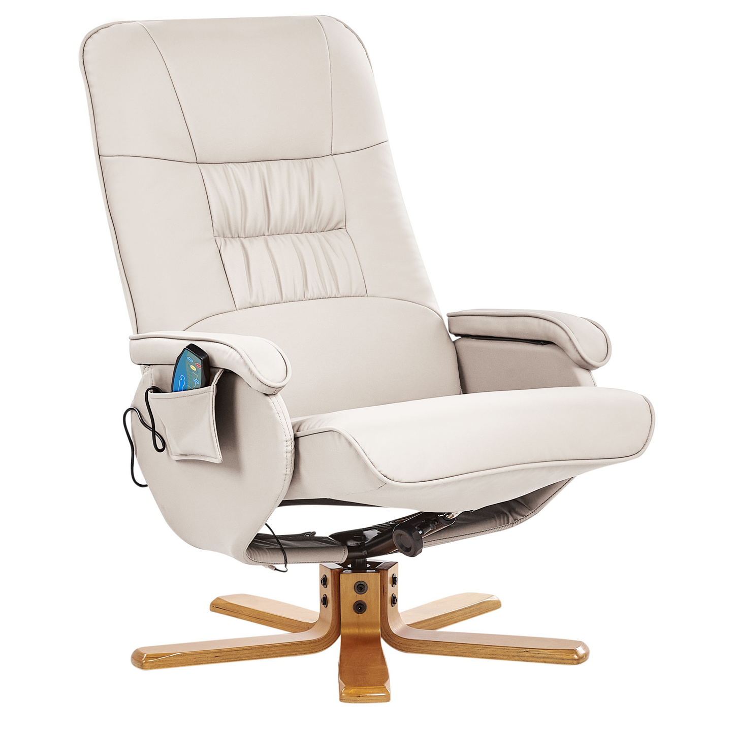 Recliner Armchair Beige Footrest Heated Massage Faux Leather