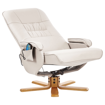 Recliner Armchair Beige Footrest Heated Massage Faux Leather