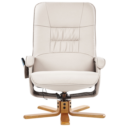 Recliner Armchair Beige Footrest Heated Massage Faux Leather