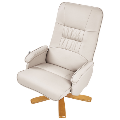 Recliner Armchair Beige Footrest Heated Massage Faux Leather